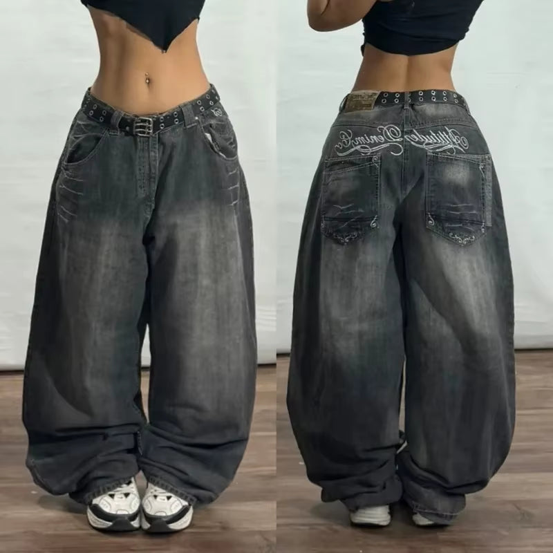 2025 Fashion New Oversized Pattern Printing Baggy Jeans Men Y2K Street Vintage Rock Casual Straight High Waist Wide Leg Trousers