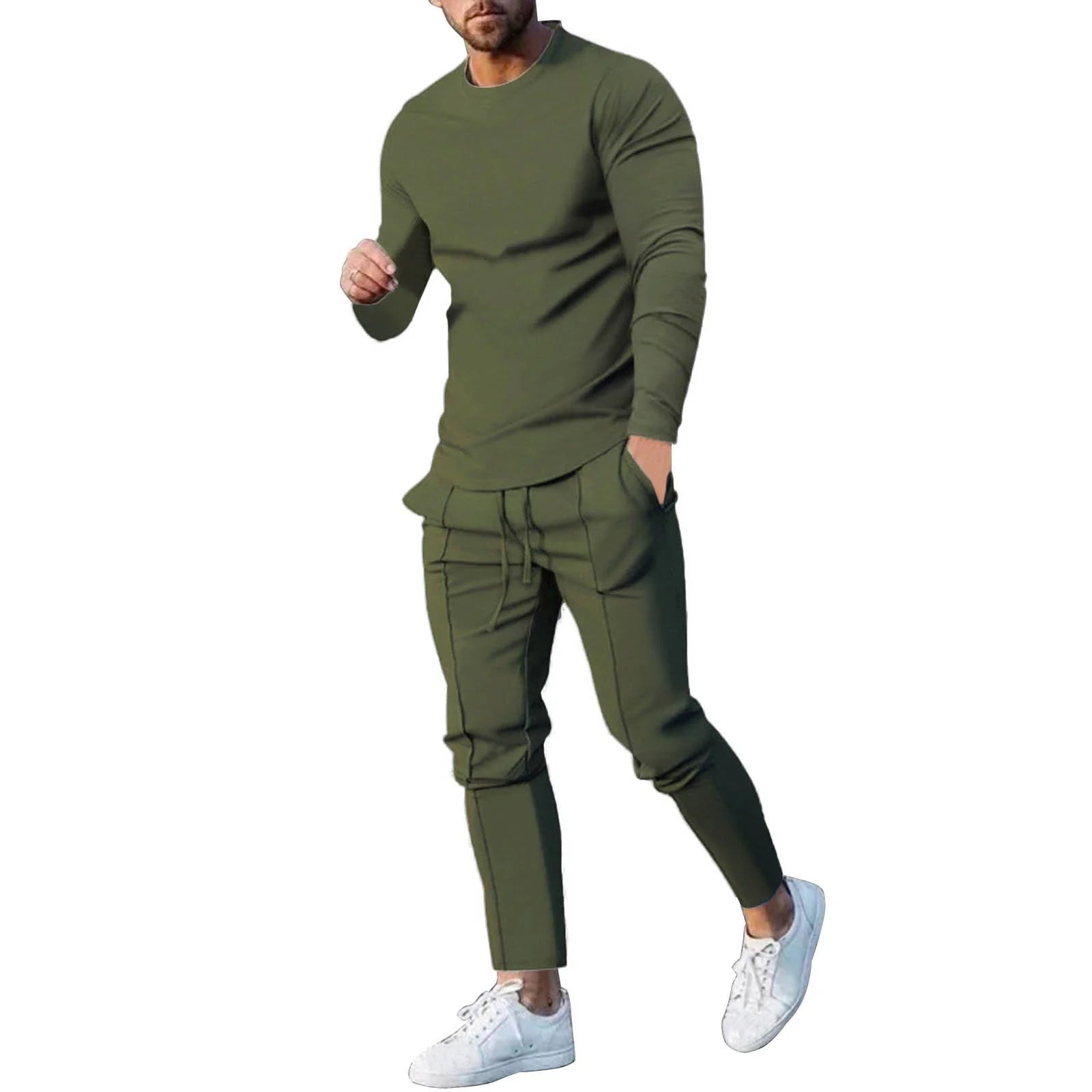Men'S Tracksuits Tight T-Shirt and Pants Set Outfit Two-Piece Fitness Solid Training Casual Sports Sweatsuits