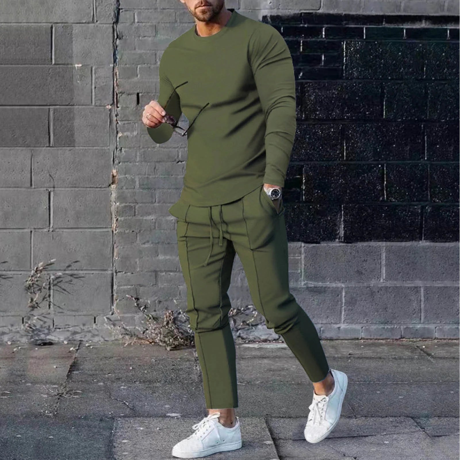 Men'S Tracksuits Tight T-Shirt and Pants Set Outfit Two-Piece Fitness Solid Training Casual Sports Sweatsuits
