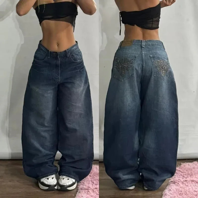 2025 Fashion New Oversized Pattern Printing Baggy Jeans Men Y2K Street Vintage Rock Casual Straight High Waist Wide Leg Trousers