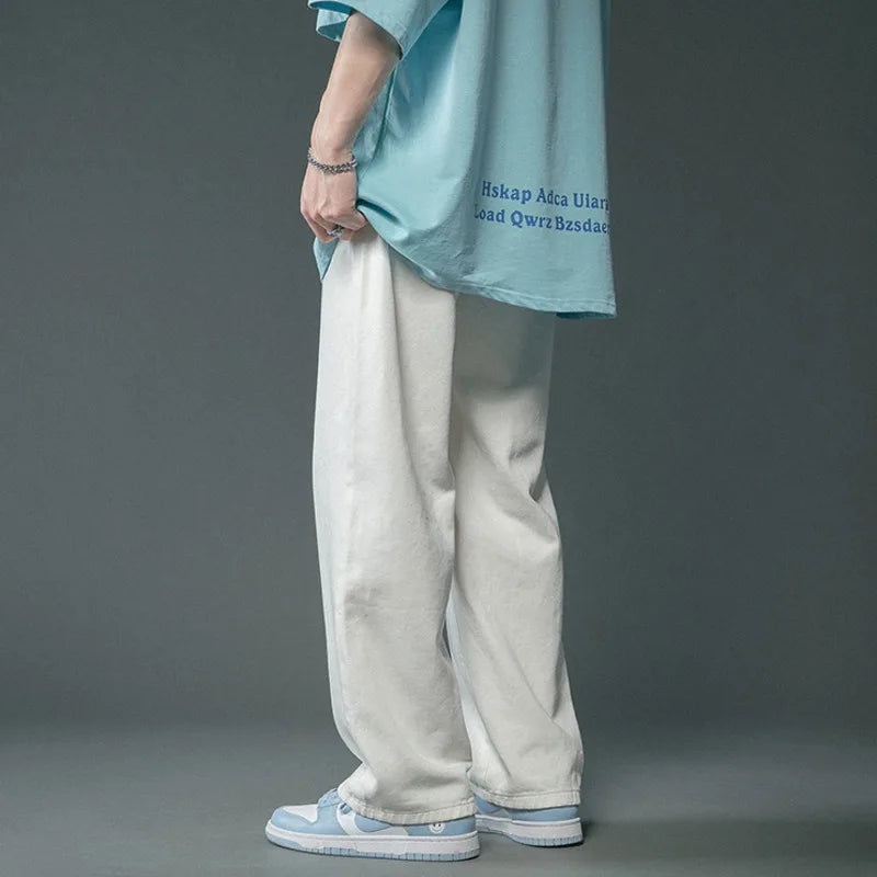 Baggy Jeans Men Fashion Casual Wide Leg Jeans Men Oversized Streetwear Hip-Hop Loose Straight Jeans Mens White Denim Trousers