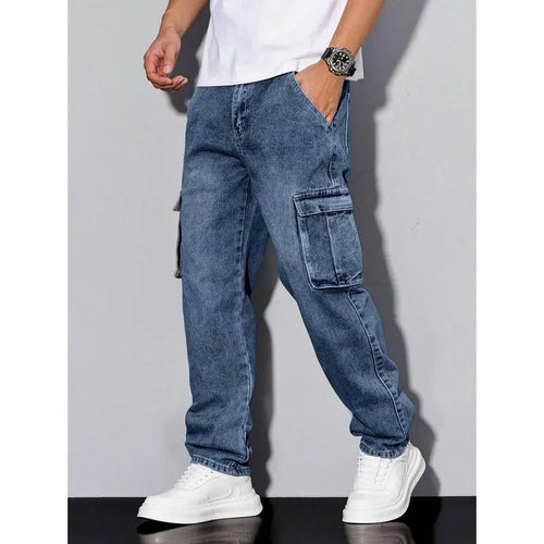 (Full of High-End Feeling)Manfinity Hypemode Men'S Casual Cargo Jeans, Minimalist & Fashionable for Everyday Wear Streetwear Pants