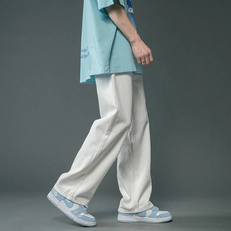 Baggy Jeans Men Fashion Casual Wide Leg Jeans Men Oversized Streetwear Hip-Hop Loose Straight Jeans Mens White Denim Trousers